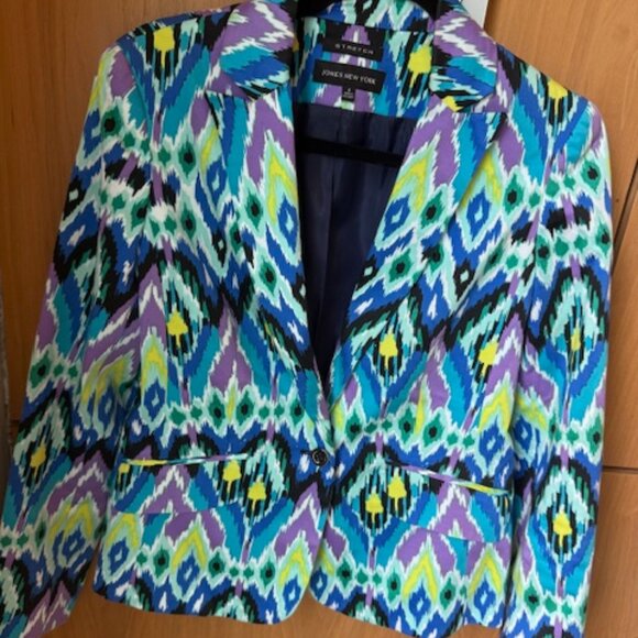 Pre-Loved Jones New York Turquoise Ikat Blazer - Women's 4 - Picture 1 of 4